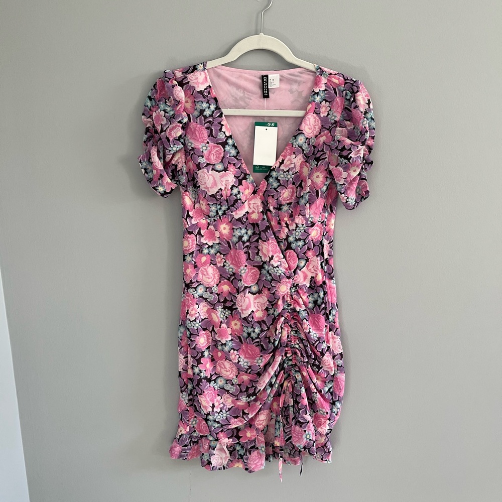 H&M Vintage floral Mini Dress Puff Sleeves